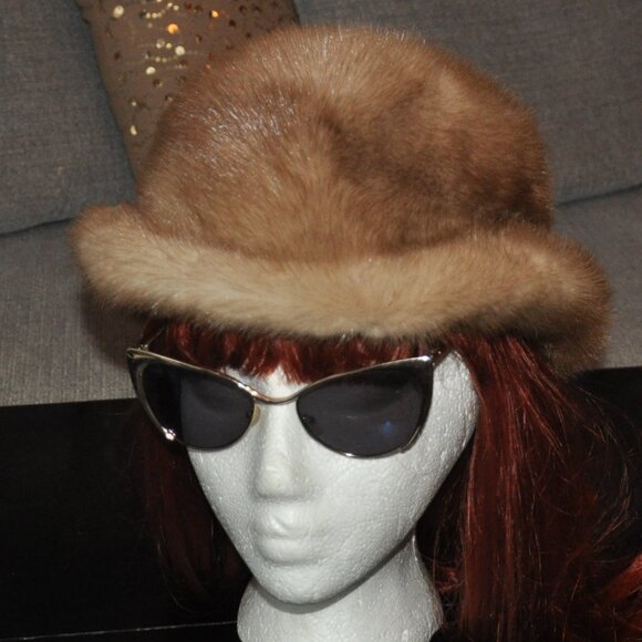 Vintage Blonde Mink Fur Bowler Derby Brim Winter Hat Cap - Picture 7 of 12